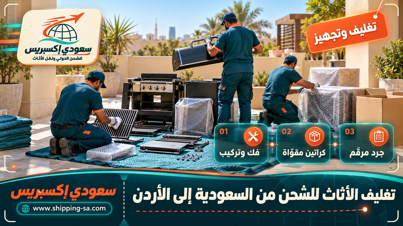 تغليف الأثاث للشحن من السعودية إلى الأردن