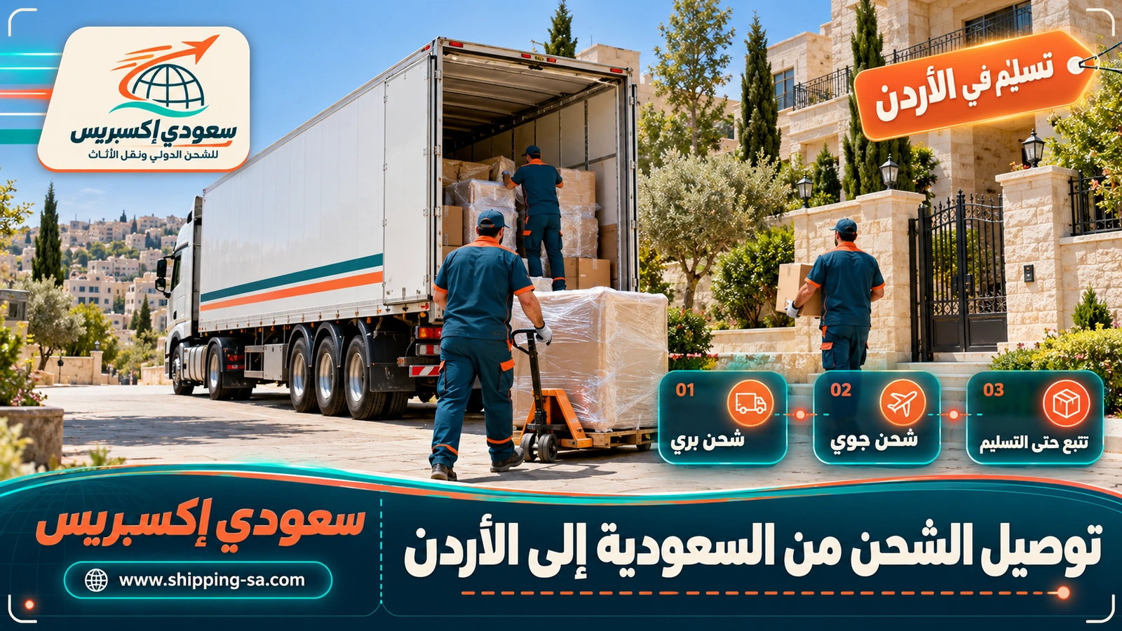 توصيل الشحن من السعودية إلى الأردن