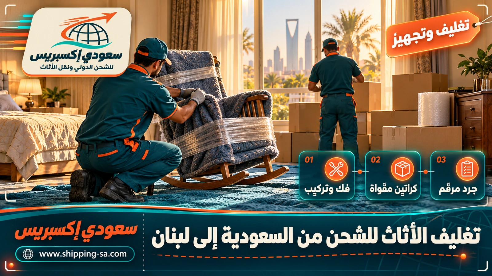 تغليف الأثاث للشحن من السعودية إلى لبنان