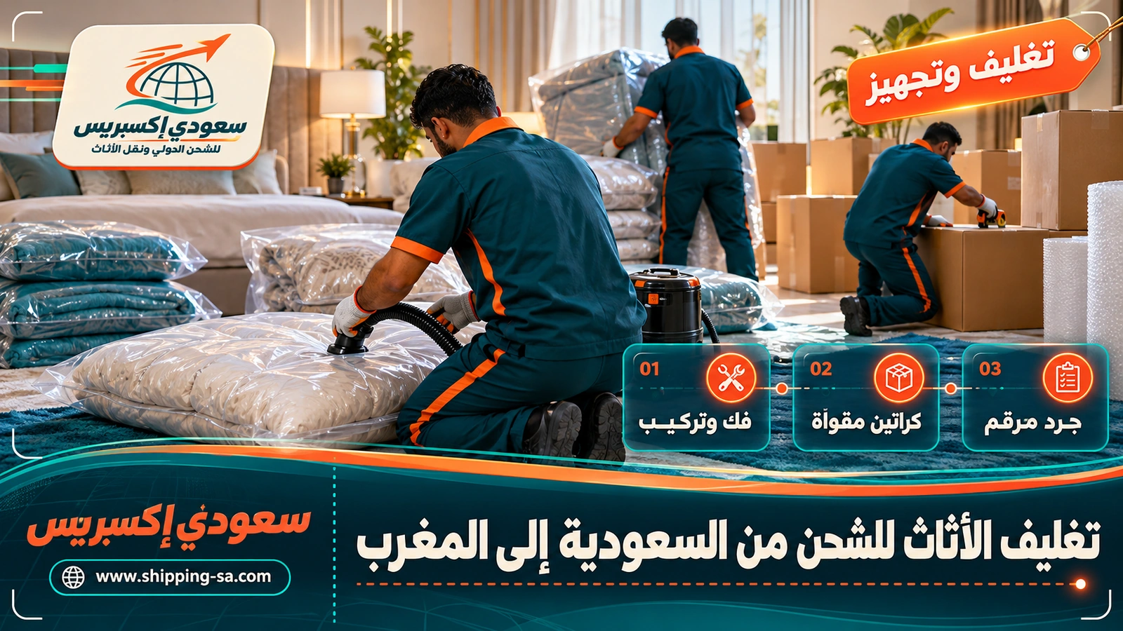 تغليف الأثاث للشحن من السعودية إلى المغرب