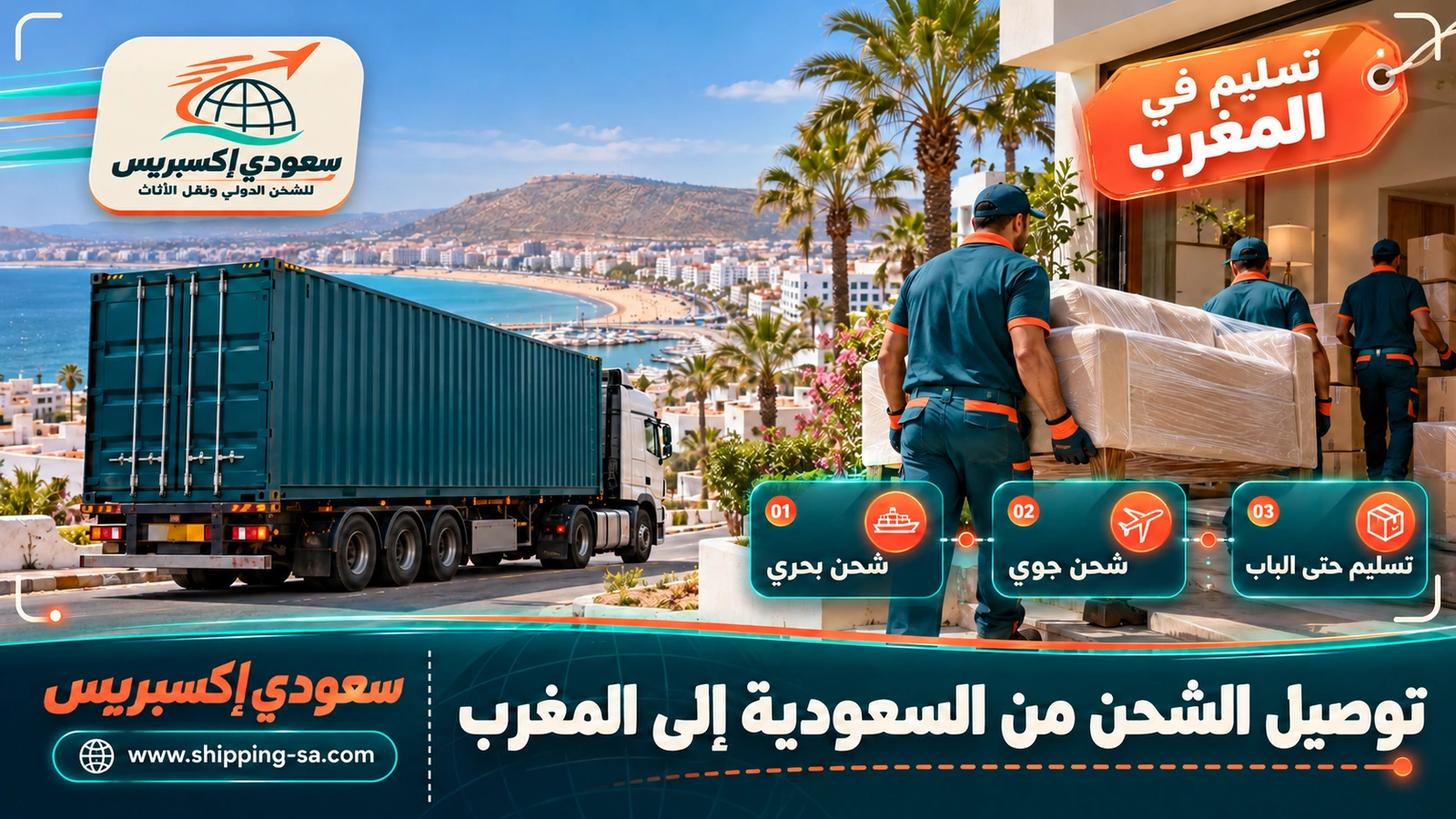 توصيل الشحن من السعودية إلى المغرب