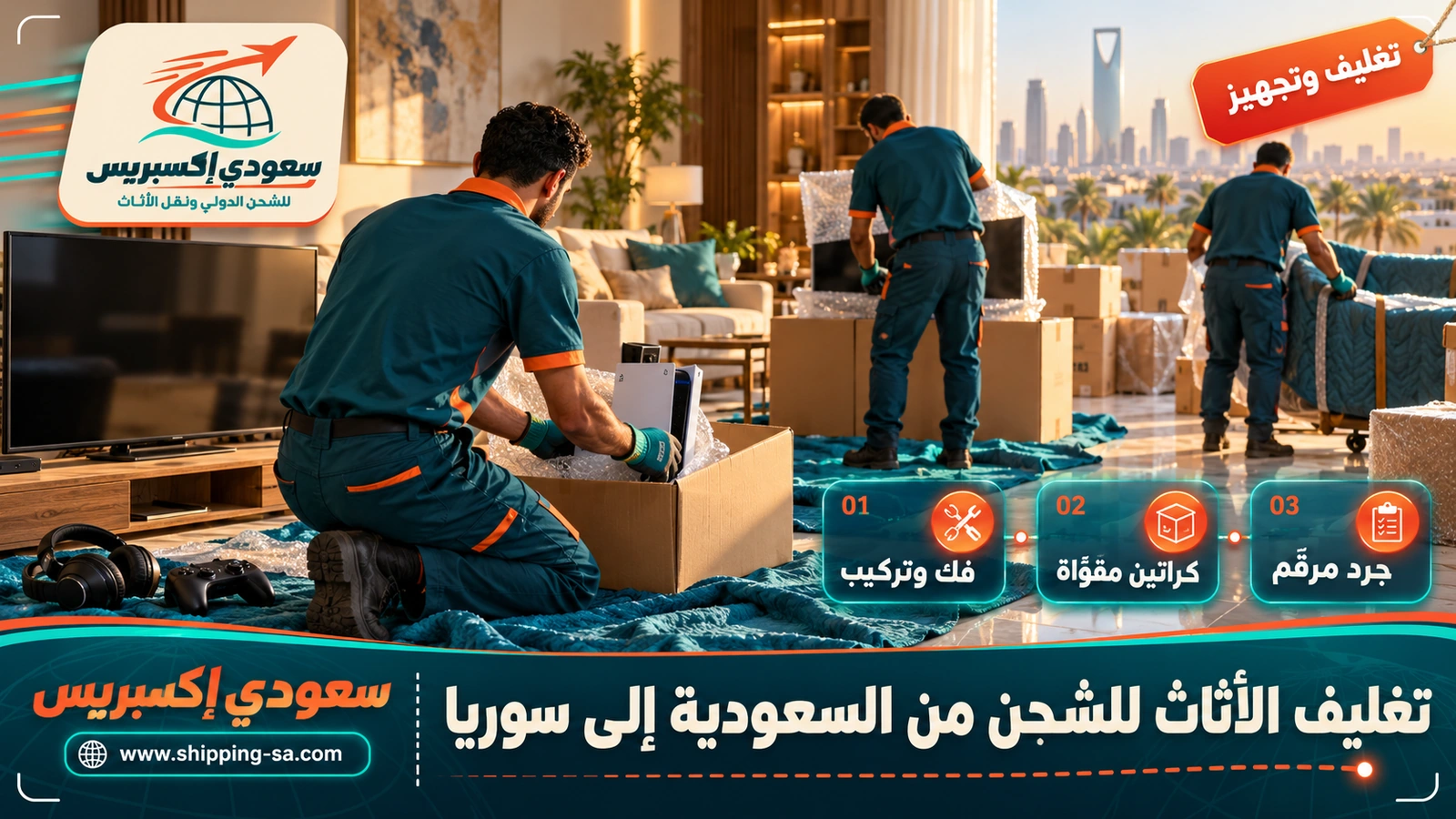 تغليف الأثاث للشحن من السعودية إلى سوريا