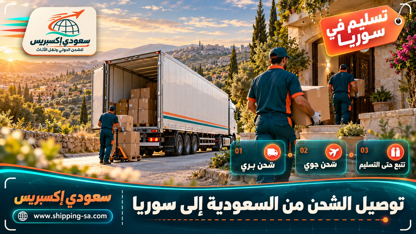 توصيل الشحن من السعودية إلى سوريا