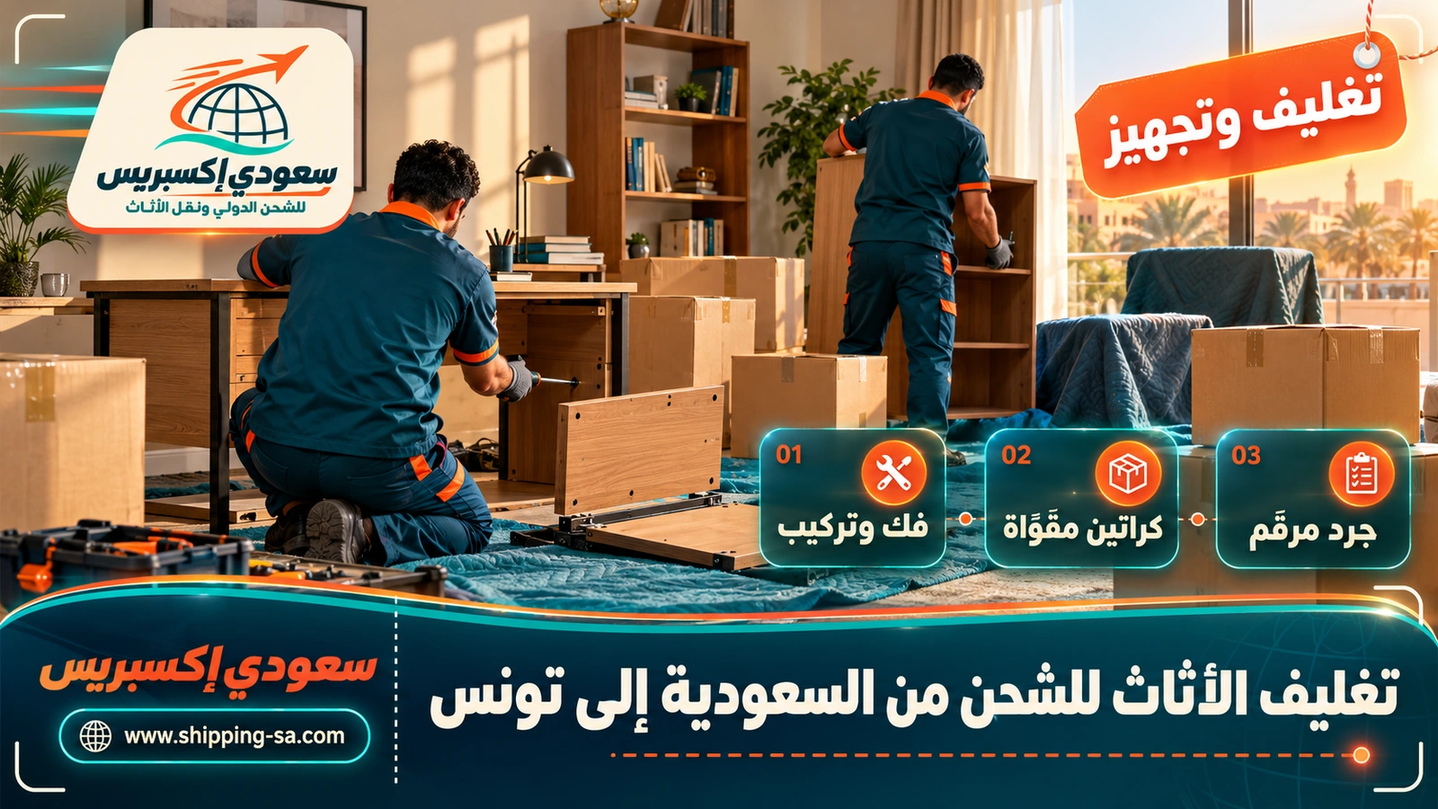 تغليف الأثاث للشحن من السعودية إلى تونس