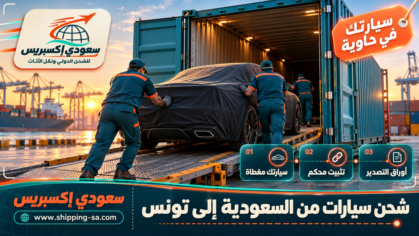 شحن سيارات من السعودية إلى تونس