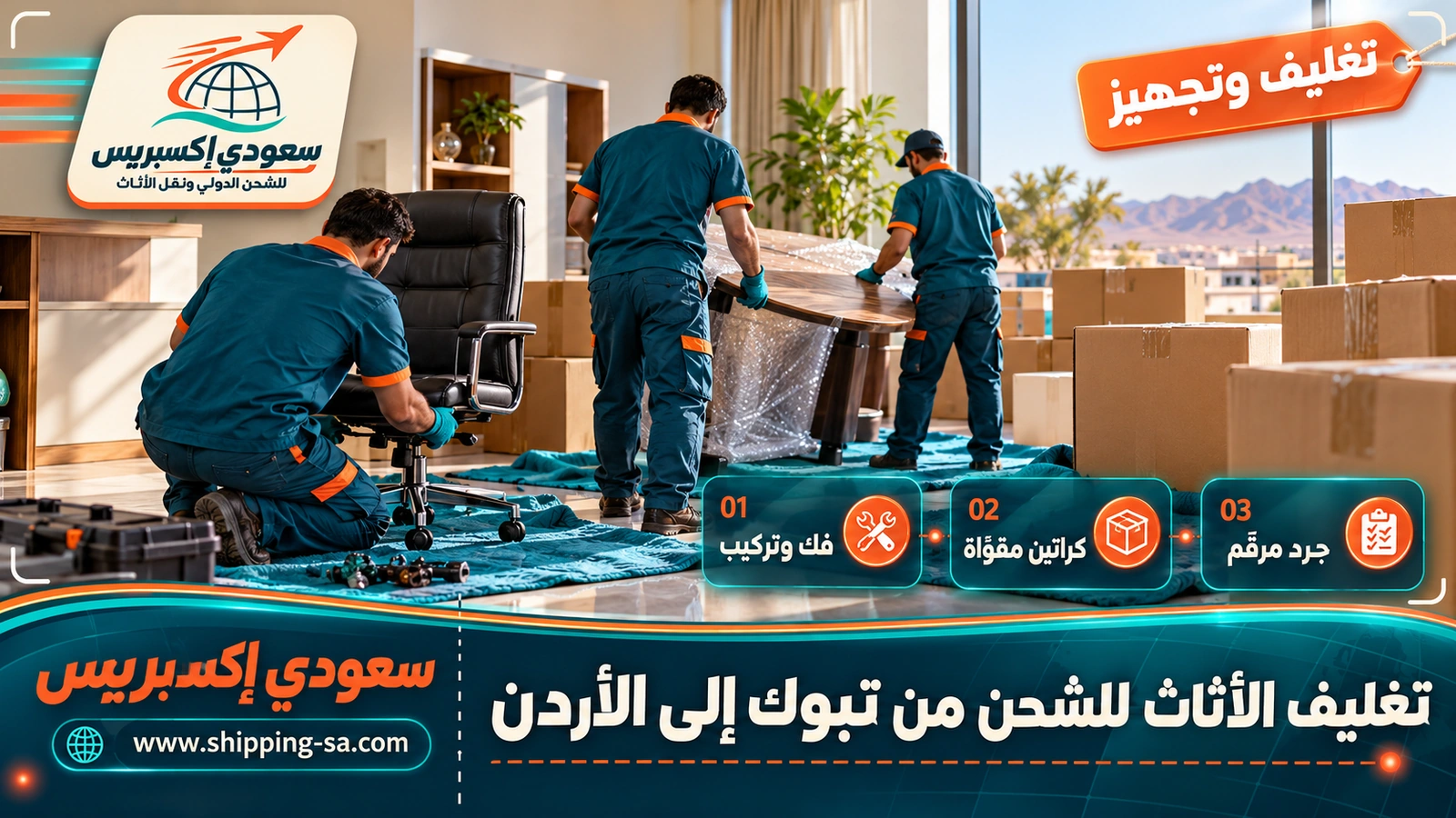 تغليف الأثاث للشحن من تبوك إلى الأردن