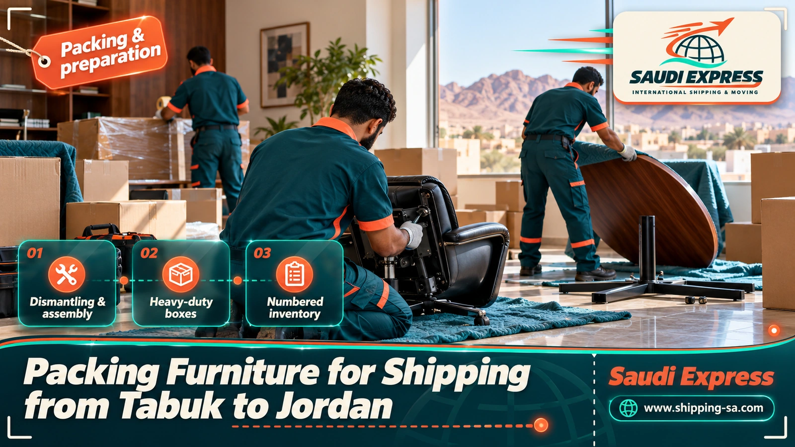 Packing Furniture for Shipping from Tabuk to Jordan