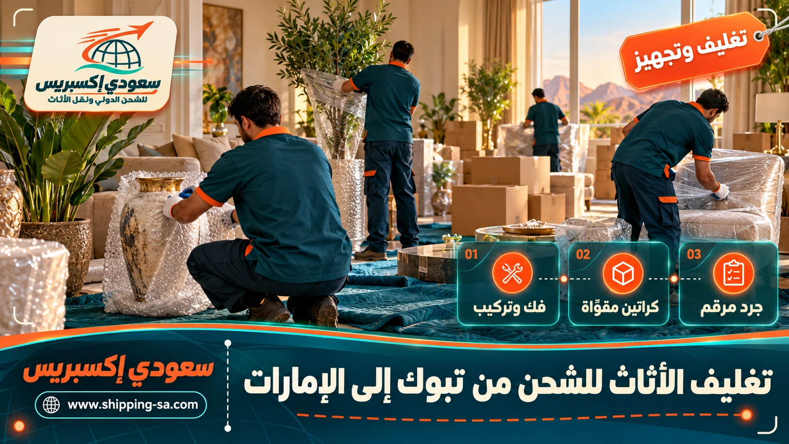 تغليف الأثاث للشحن من تبوك إلى الإمارات