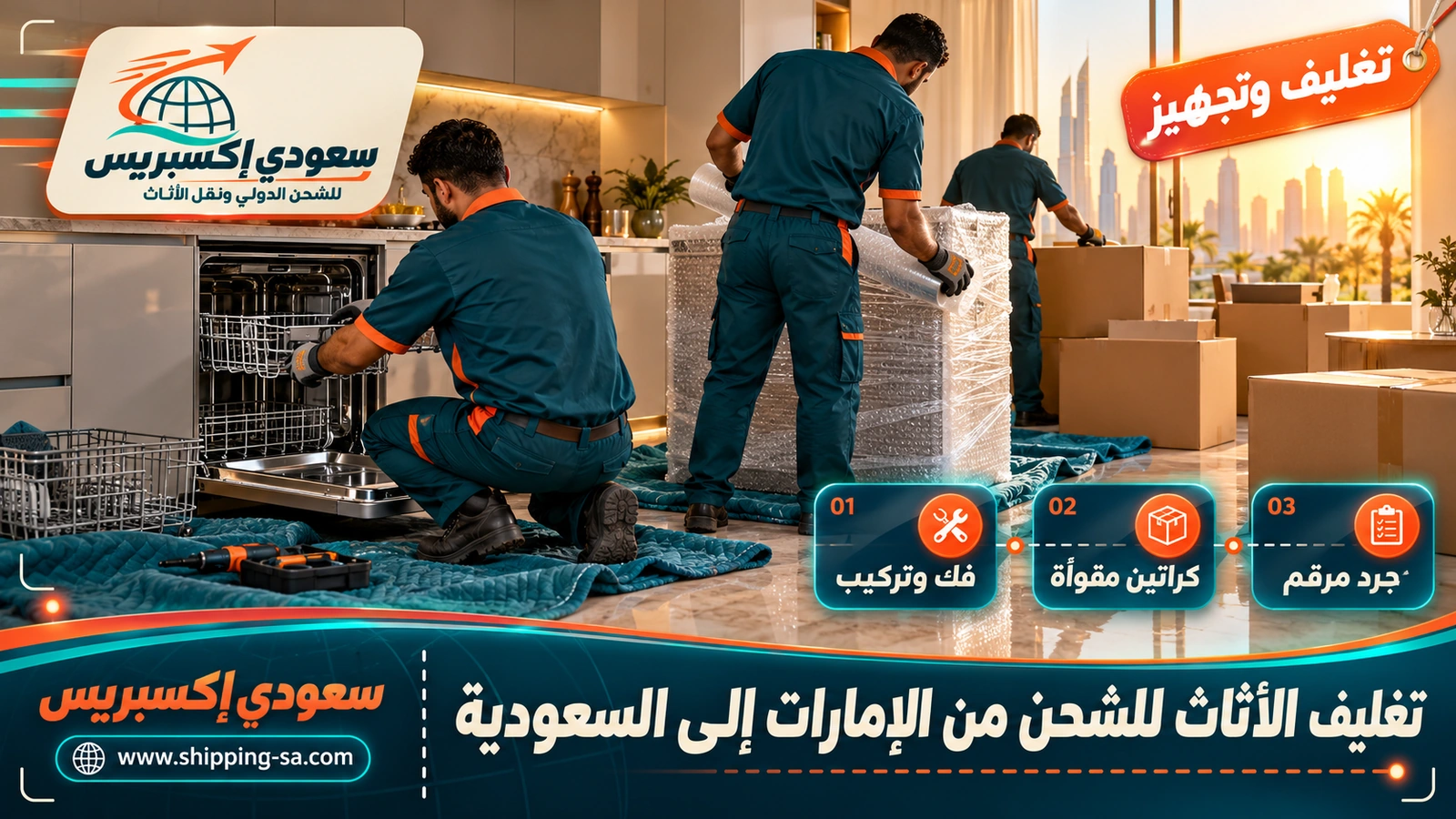 تغليف الأثاث للشحن من الإمارات إلى السعودية